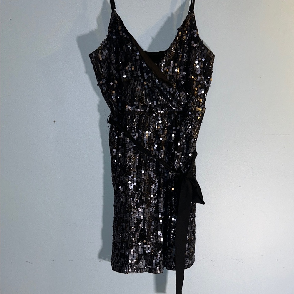 Navy blue Express Black Sequin Wrap Dress size large